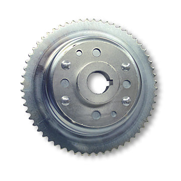 Brake Drum Sprocket, 4-1/2", #35 Chain 60 Tooth, Machined ID, Riveted to Mini-hub, 1-1/4" Bore