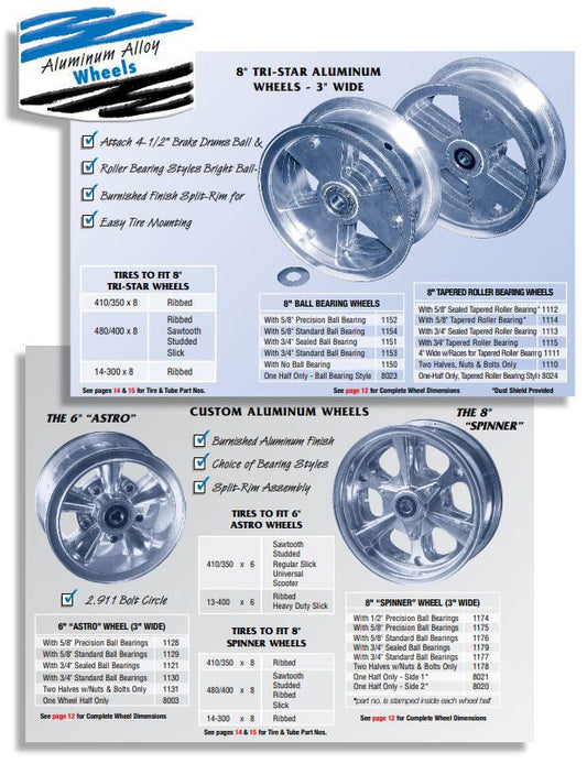 5" Aluminum Tri-Star Wheel, Live Axle Type, One Half Only, 1" ID, 1/4" Keyway Steel Insert