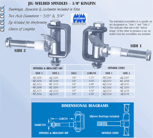 Go Kart Spindles, COMPLETE SELECTION