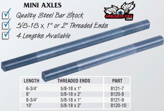 8121-8 Front Axle 5/8" OD, 7-3/4" Length, Mini Bike