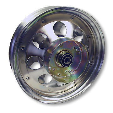 Mini Bike Wheel, 10 in. Chrome Plated, Brake Drum, 5/8 in. ID Precision Ball Bearings