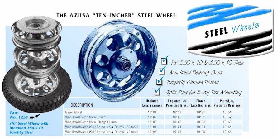 Mini Bike Wheel, 10 in. Chrome Plated, Brake Drum, 5/8 in. ID Precision Ball Bearings