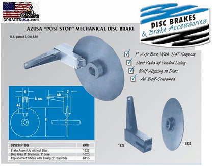 Brake Shoe, Lined For Posi-Stop Disc Brake Part #8118